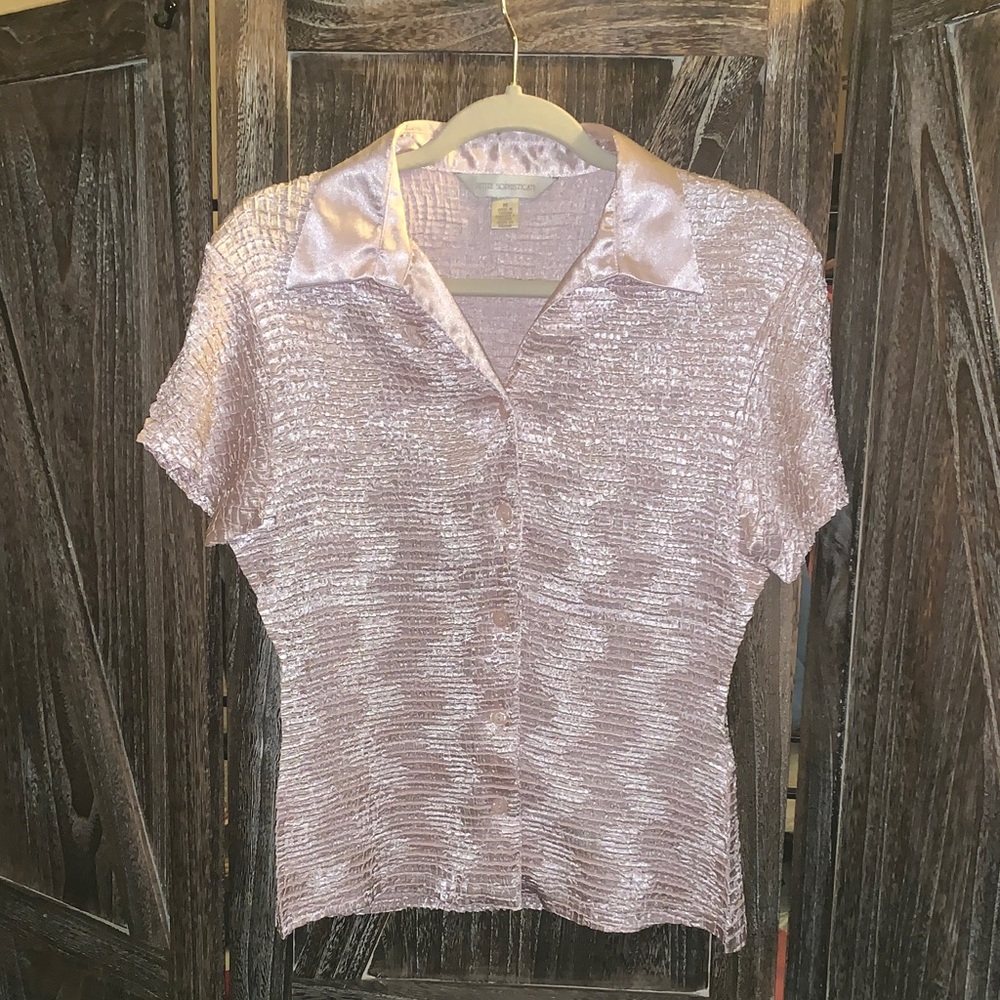 Petite Sophisticate Shimmer Blouse in Soft Lavender/Pink